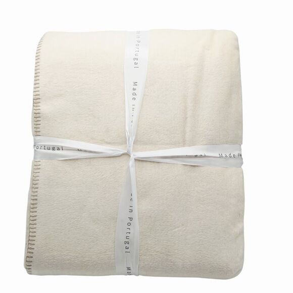 Docofil White Queen Size Cream Luxuriously Cotton Soft Blanket Made In Portugal - Picture 11 of 12